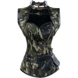 Women First Camouflage Steampunk Vintage Spiral Steel Boned Corset Bustier